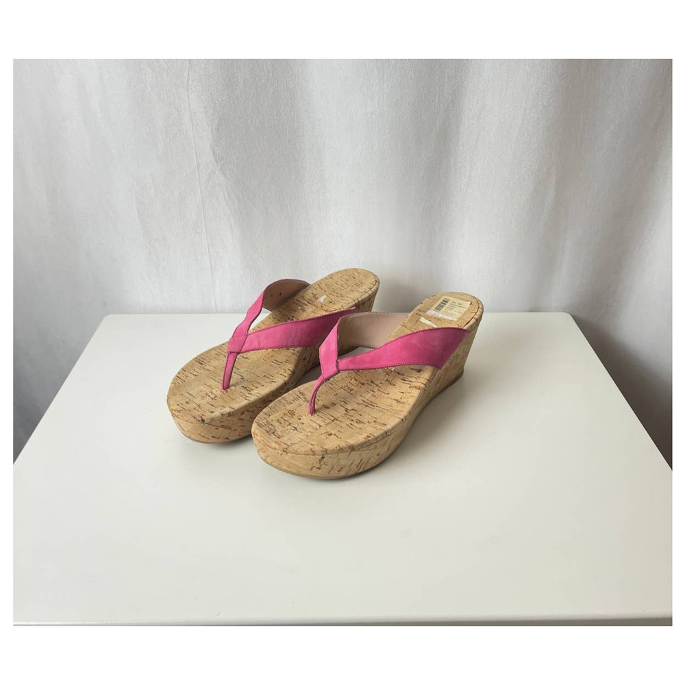 Stuart Weitzman Pink Suede Thong Platform Sandals Size 10